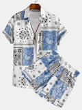 Men's flamingo print Hawaiian shirt and shorts set by Showlu Fashion, featuring tropical floral design and casual summer style.