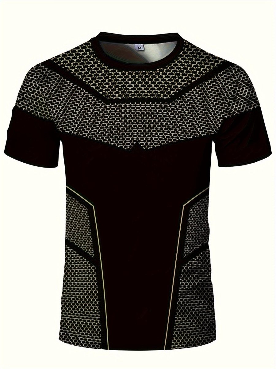 Men's SHOWLU geometric print quick-dry T-shirt with high stretch, breathable activewear ideal for fitness and summer workouts.