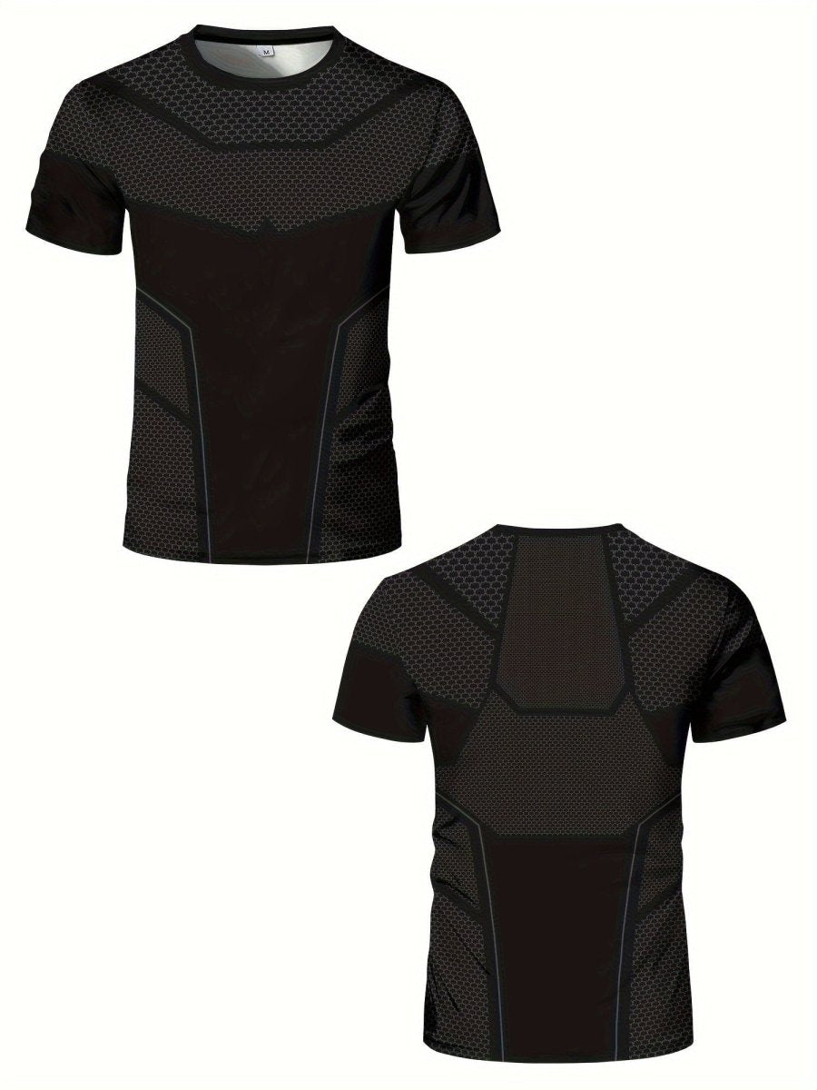 Men's SHOWLU geometric print quick-dry T-shirt with high elasticity, breathable activewear ideal for fitness and summer workouts.