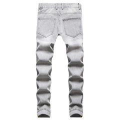 Mens Jeans Large - size Straight Light Gray Denim Trousers Spring and Autumn Full Length Male Pants Ripped Jeans - SHOWLU FASHION STORE