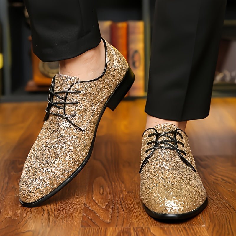 Men's SHOWLU FASHION casual lace-up shoes with pointed toe design, made of PU leather for stylish daily wear.