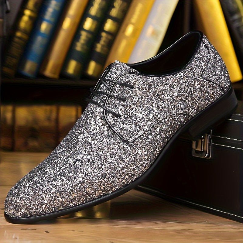 Showlu Fashion men's lace-up casual shoes with pointed toe design, made of PU leather, suitable for daily wear and stylish comfort.