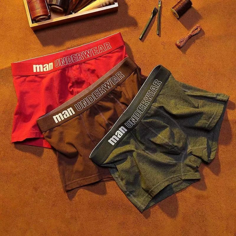 SHOWLU men's cotton antibacterial boxer briefs, mid-waist elastic underwear in large size for teenagers, autumn wear.
