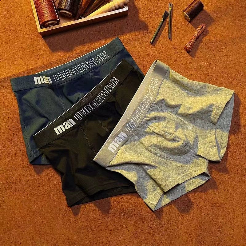 SHOWLU men's cotton antibacterial boxer briefs in a 3-pack, mid-waist design with elastic waistband, suitable for teenagers in large size.