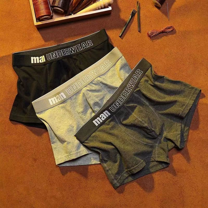 SHOWLU Men's cotton antibacterial boxer briefs, mid-waist elastic underwear, large size, comfortable for teenagers in autumn.