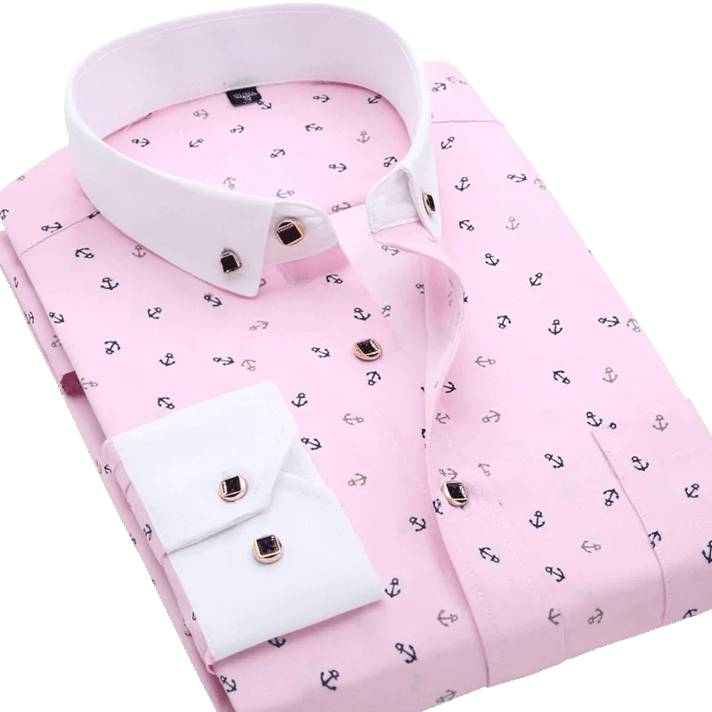 SHOWLU men's long sleeve printed casual shirt with turn-down collar, perfect for summer, holidays, or casual occasions.