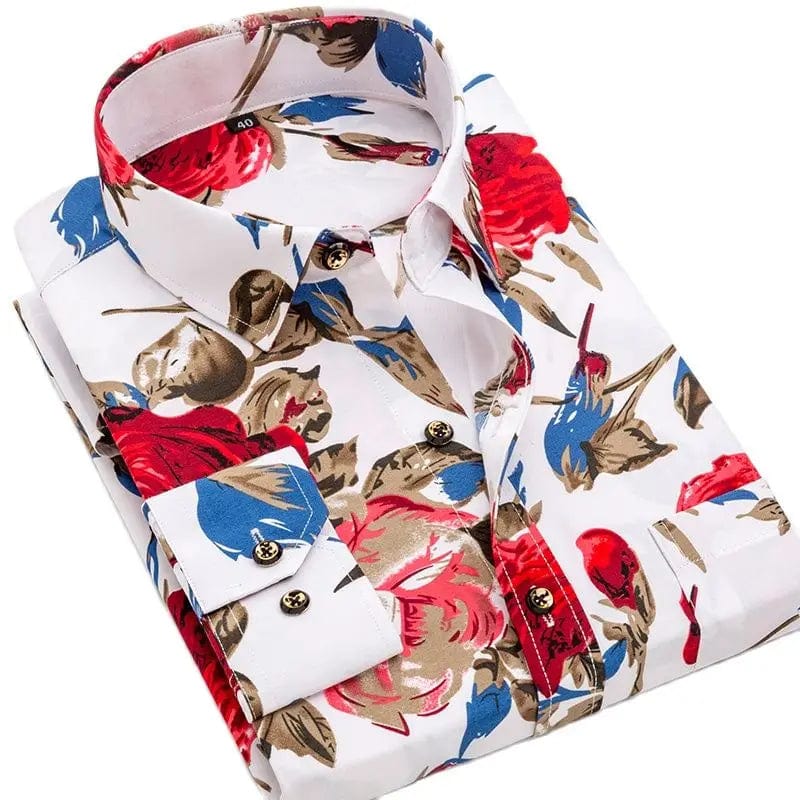 Men's printed casual shirt with long sleeves and turn-down collar, suitable for summer, holidays, and casual occasions.