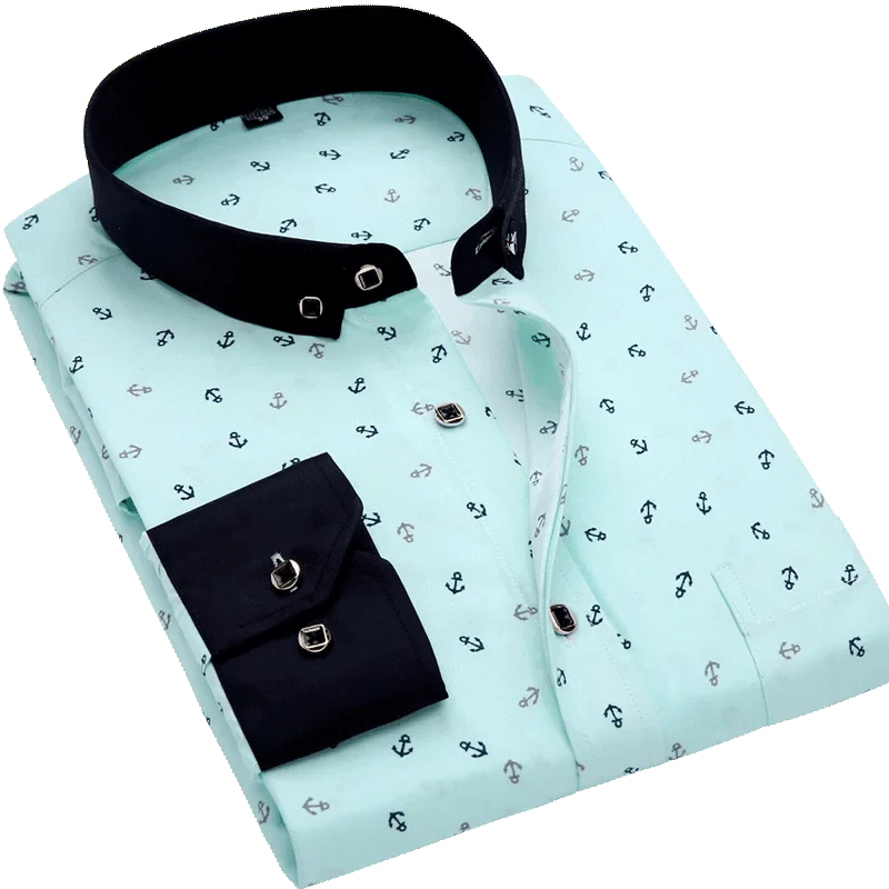 Men's printed casual long sleeve shirt with turn-down collar, ideal for summer, holiday, or wedding attire, by SHOWLU FASHION STORE.