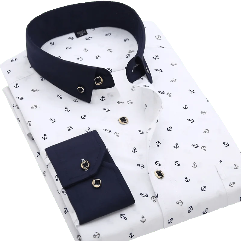 Men's SHOWLU printed casual long sleeve shirt with turn-down collar, perfect for summer, holiday, or wedding parties.
