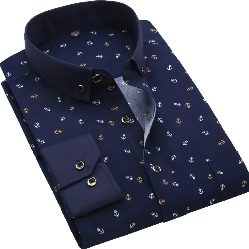 SHOWLU men's printed casual long sleeve shirt with turn-down collar, ideal for summer, holidays, or casual occasions.