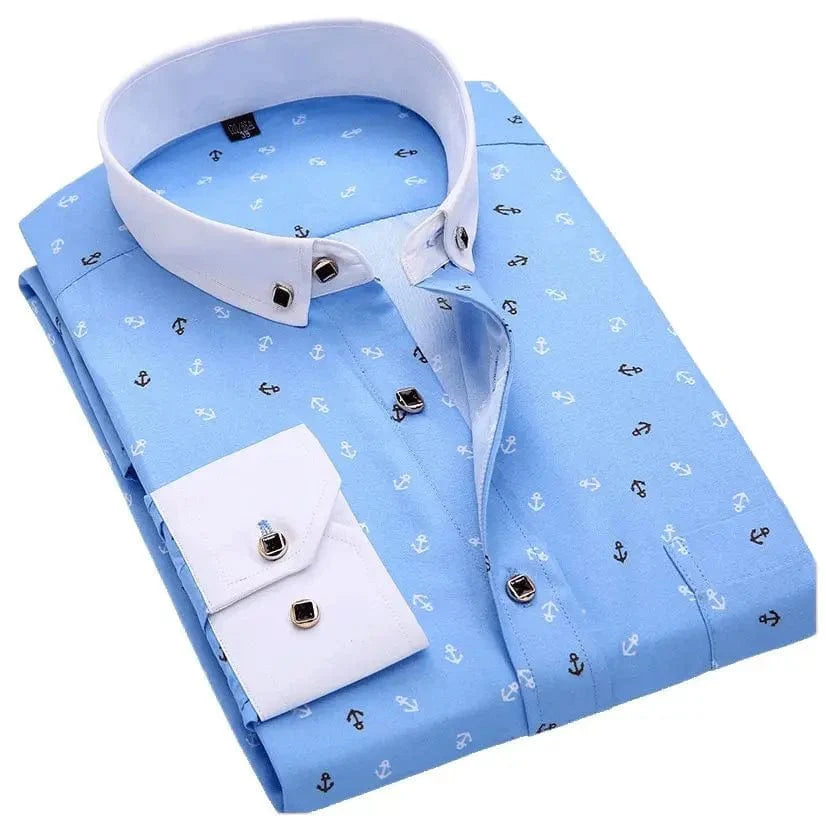 Men's printed casual shirt with long sleeves and turn-down collar, perfect for summer, weddings, or holiday wear by SHOWLU FASHION STORE.