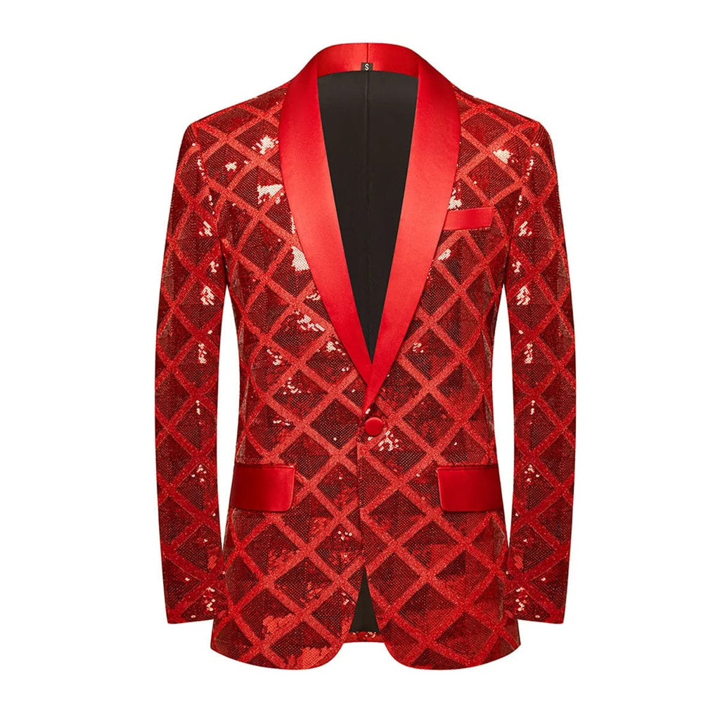 Men's SHOWLU FASHION LOBUDEK laser sequin blazer with shawl lapel, shiny one-button tuxedo jacket for wedding or night club events