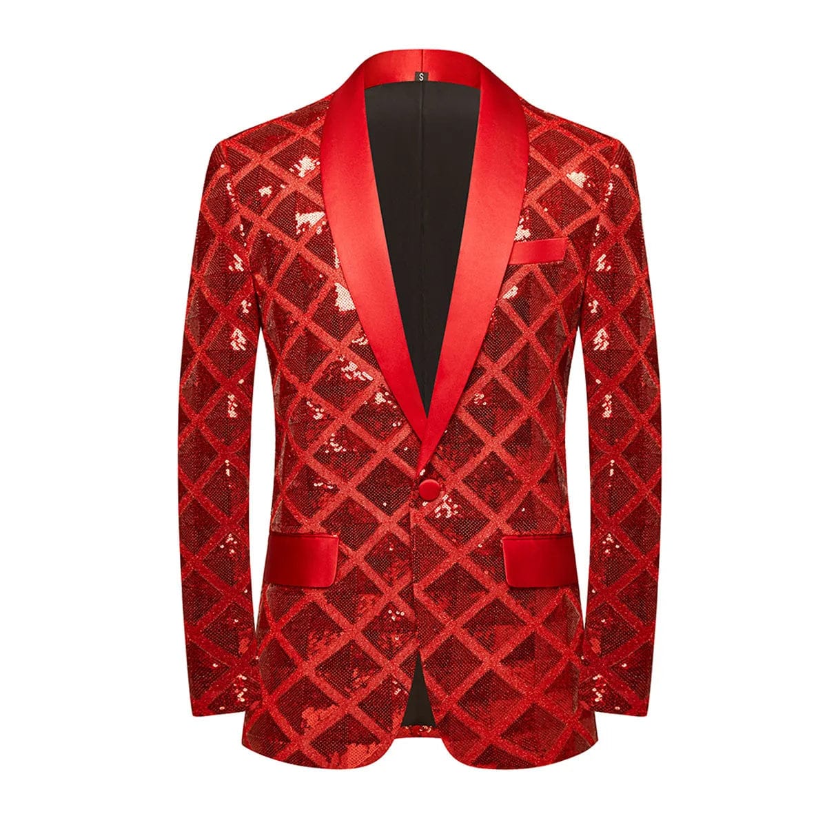 Men's SHOWLU FASHION LOBUDEK laser sequin blazer with shawl lapel, shiny one-button tuxedo jacket for wedding or night club events