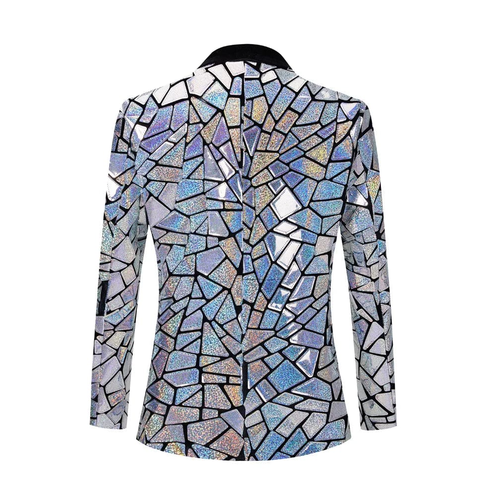 Men's laser sequin blazer by SHOWLU FASHION, shiny tuxedo jacket with one button, ideal for weddings, parties, or nightclub events.