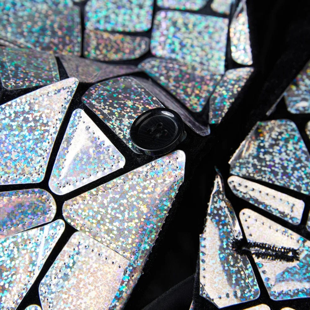 Shiny men's laser sequin blazer with shawl lapel and one button, ideal for wedding, tuxedo, or nightclub events.