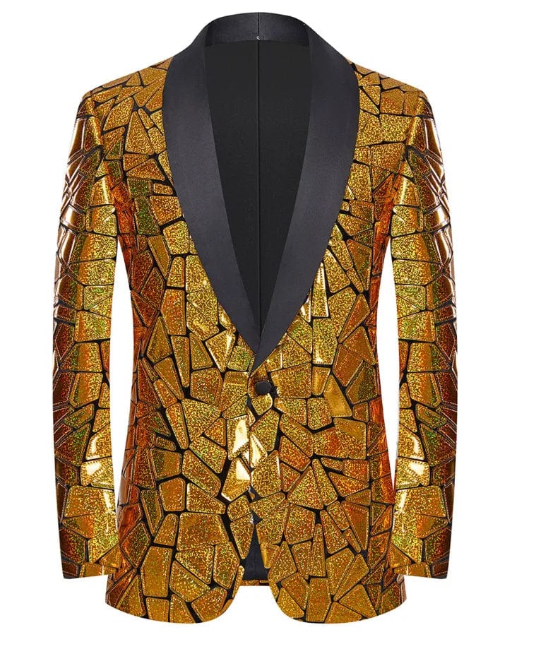 Men's laser sequin blazer by SHOWLU FASHION, shiny tuxedo jacket with one button, ideal for wedding, party, or nightclub events.