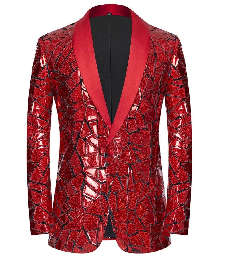 Men's laser sequin blazer by SHOWLU FASHION, shiny tuxedo jacket with one button and shawl lapel, ideal for wedding or nightclub.