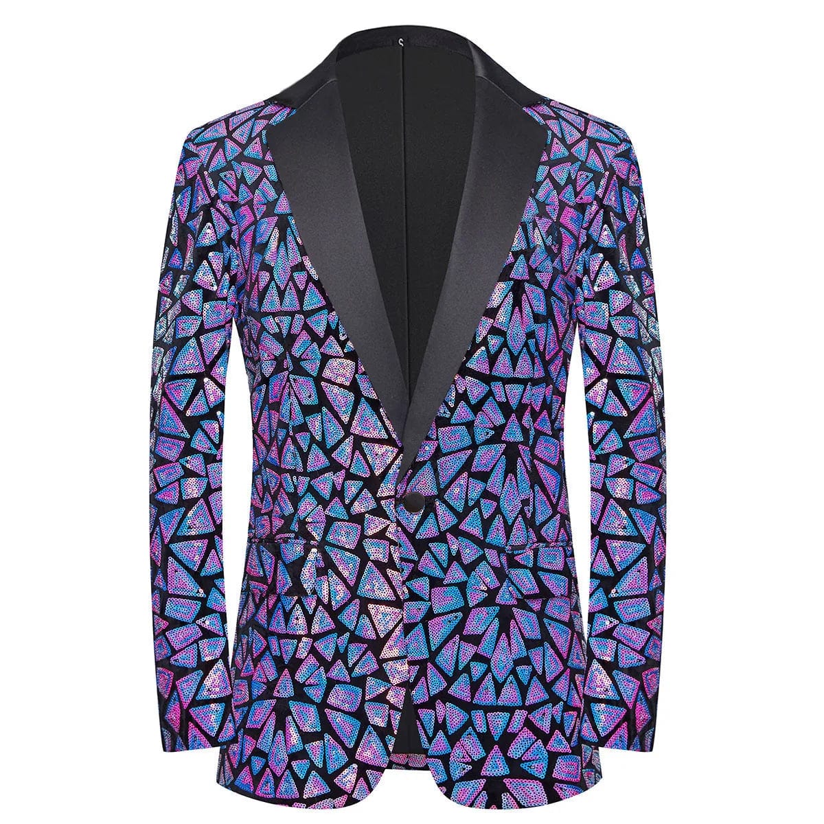 Men's laser sequin blazer by SHOWLU FASHION, shiny tuxedo jacket with one button and shawl lapel for wedding or nightclub events.