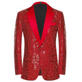 Showlud Men's laser sequin blazer with one-button tuxedo style, shiny mirror coat, shawl lapel, perfect for wedding or nightclub events.