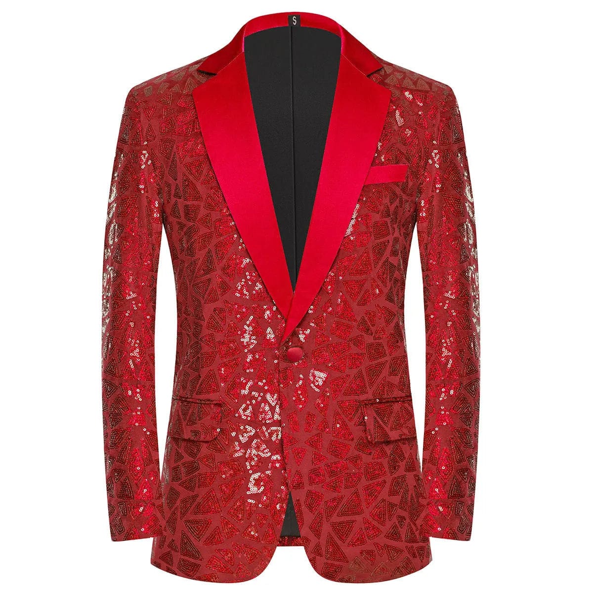 Showlud Men's laser sequin blazer with one-button tuxedo style, shiny mirror coat, shawl lapel, perfect for wedding or nightclub events.