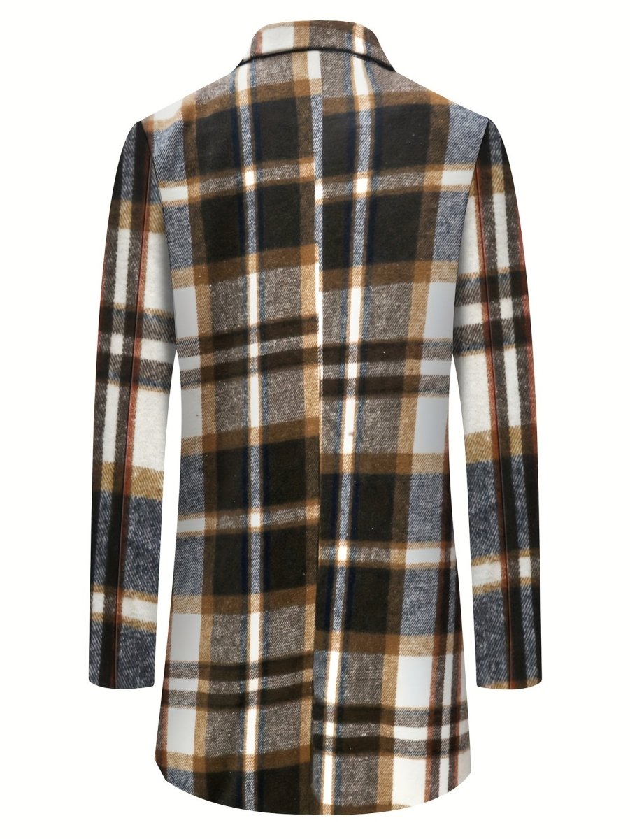Men's plaid coat by SHOWLU FASHION, loose fit winter lapel jacket with warm, stylish plaid pattern for autumn and winter wear.