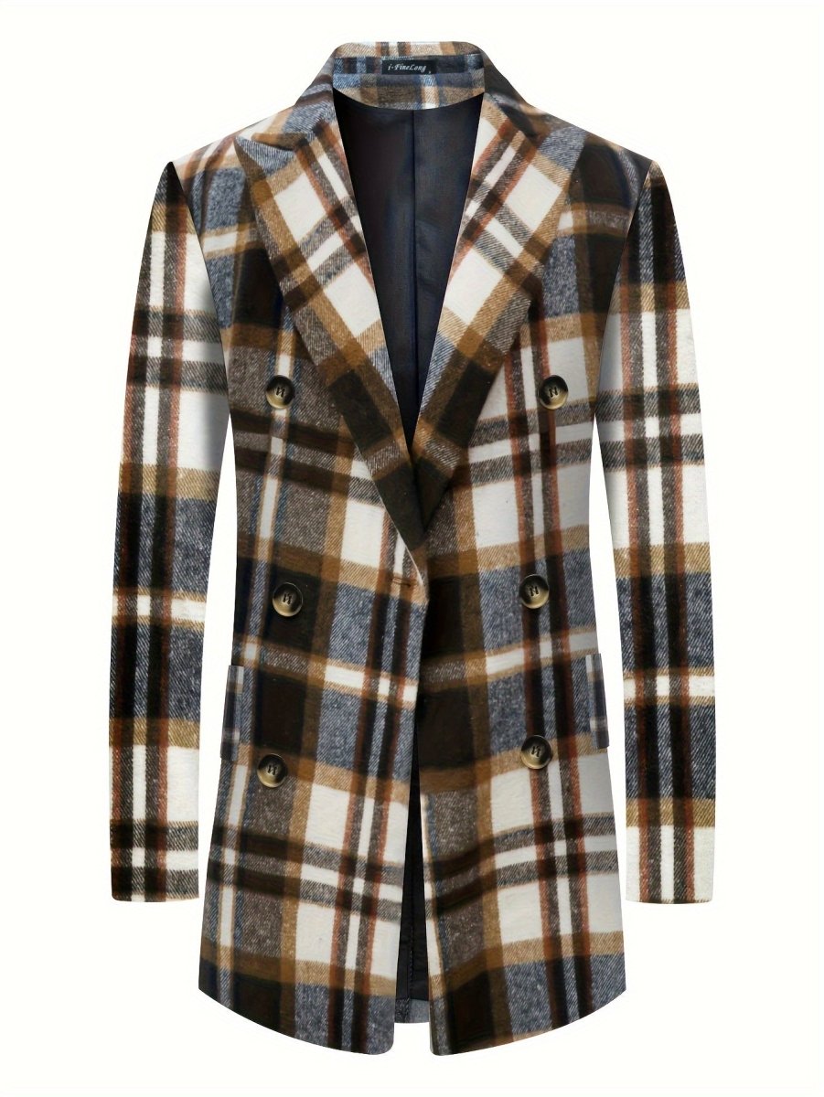 SHOWLU FASHION men's plaid coat with warm, loose fit, winter lapel jacket, stylish autumn and winter outerwear.