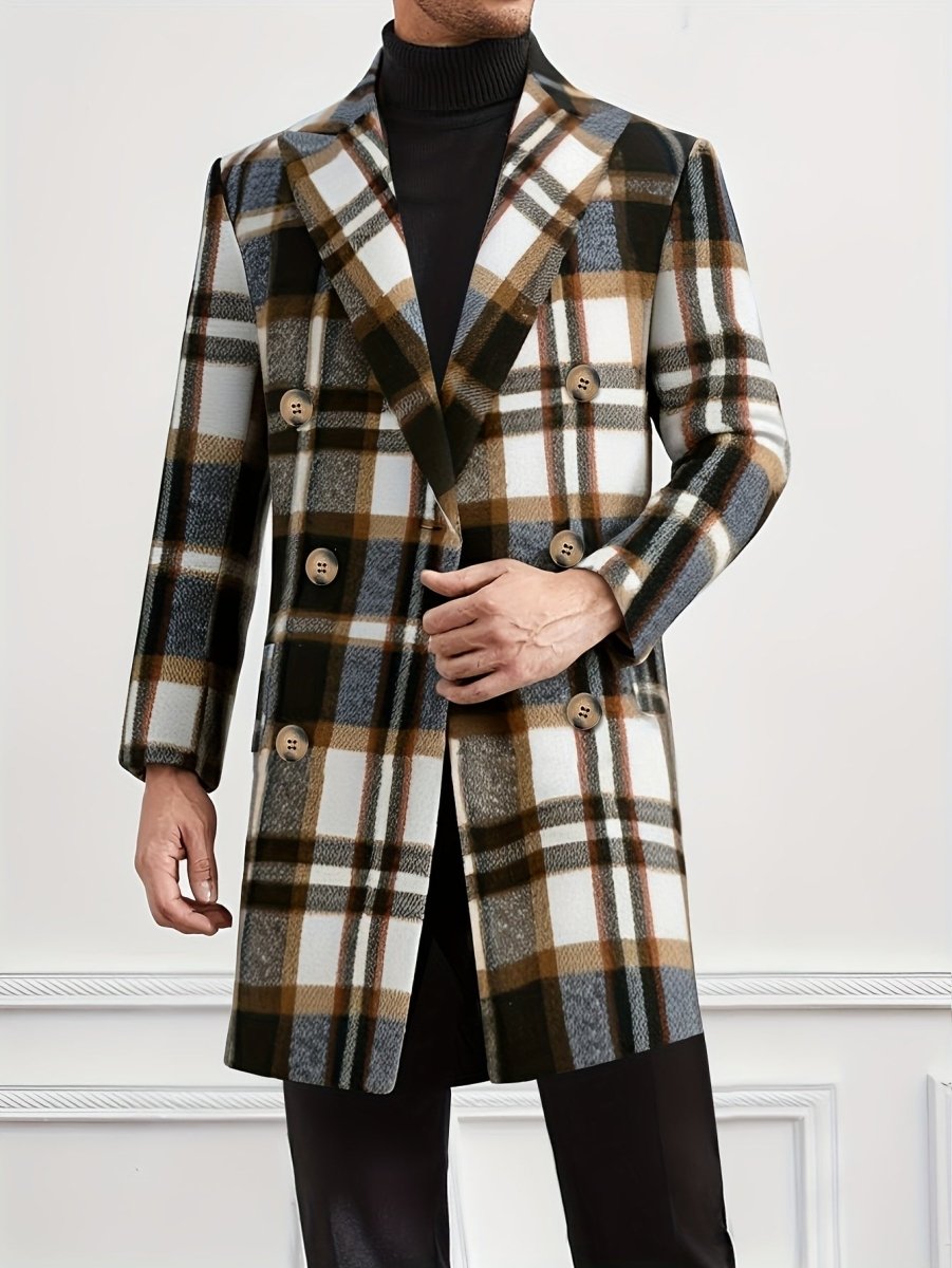 Mens plaid coat by SHOWLU FASHION, loose fit warm winter jacket with lapel, stylish autumn and winter outerwear.