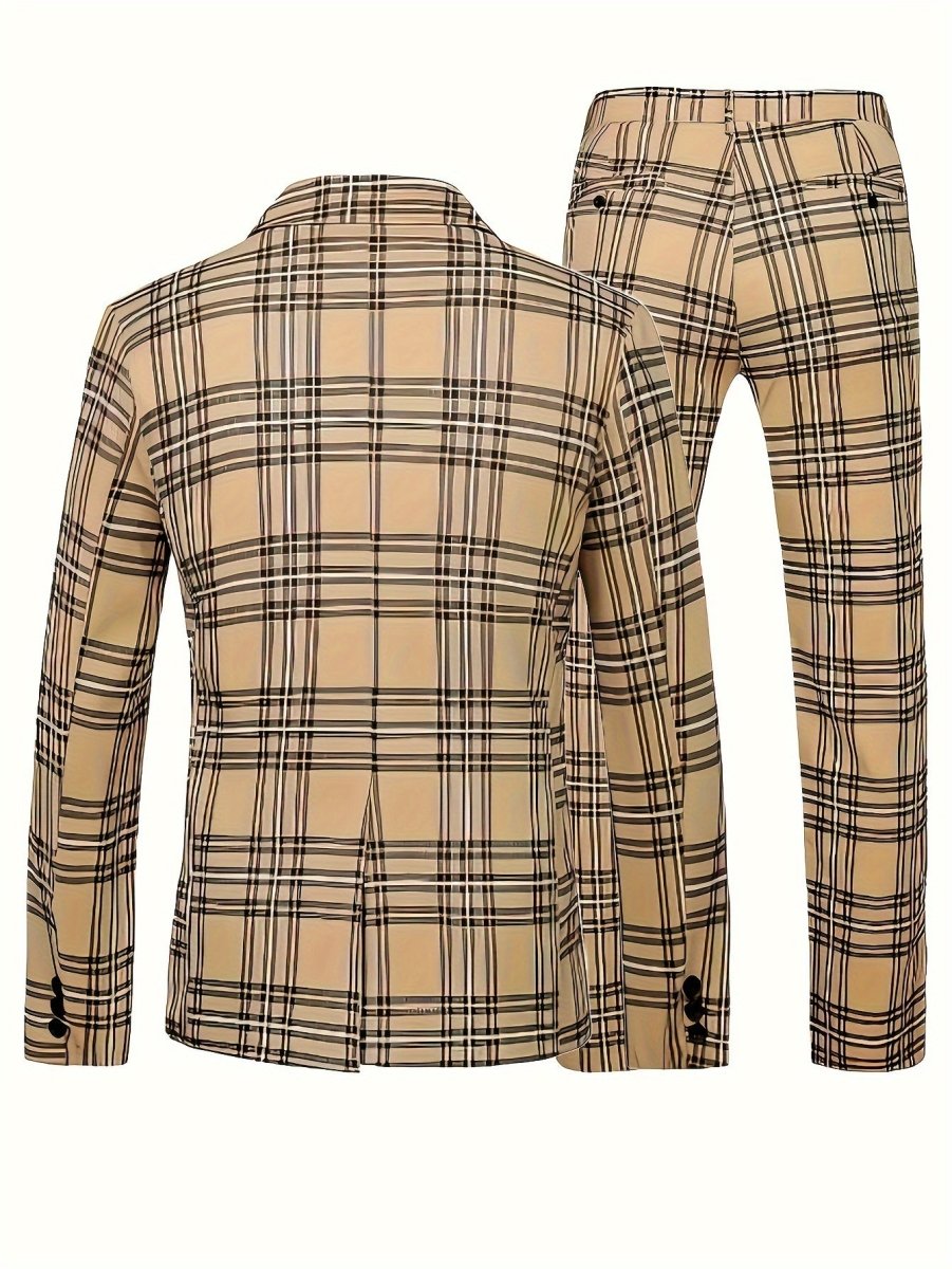 Men's plus size striped casual suit by SHOWLU FASHION STORE, skinny fit workwear with lapel collar and pocket details.