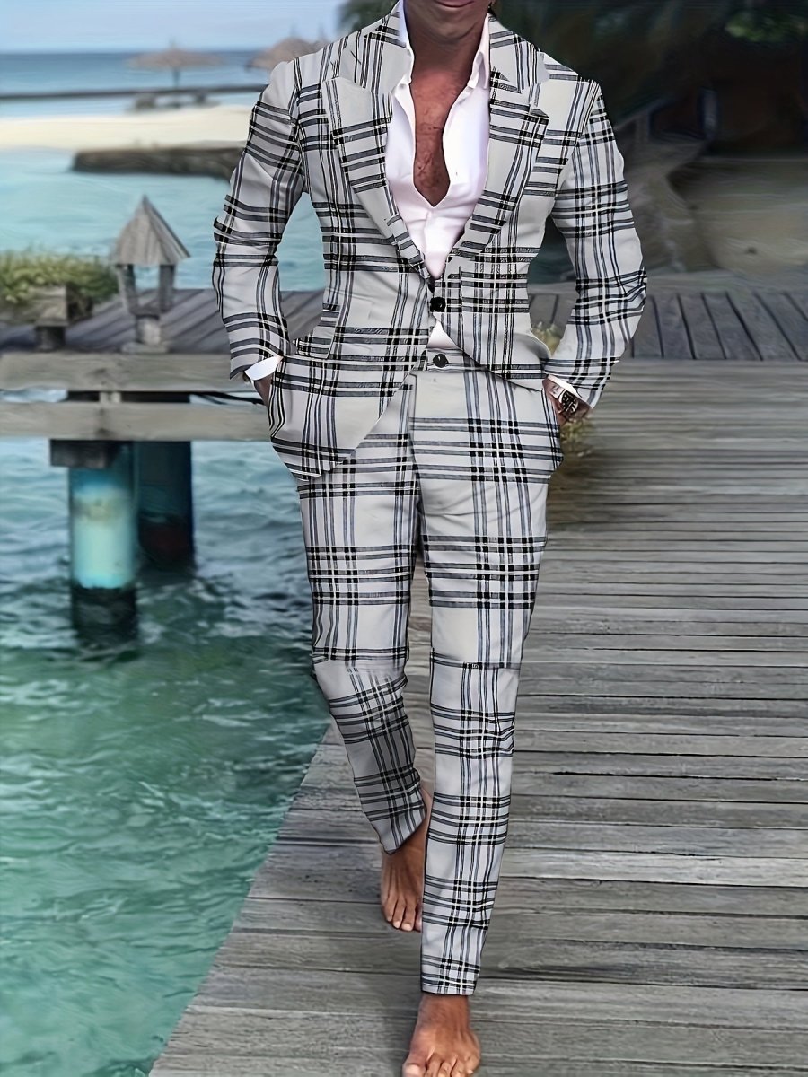 Men's plus size striped casual suit by SHOWLU FASHION STORE, skinny fit workwear with lapel collar, pockets, and all-season polyester fabric.