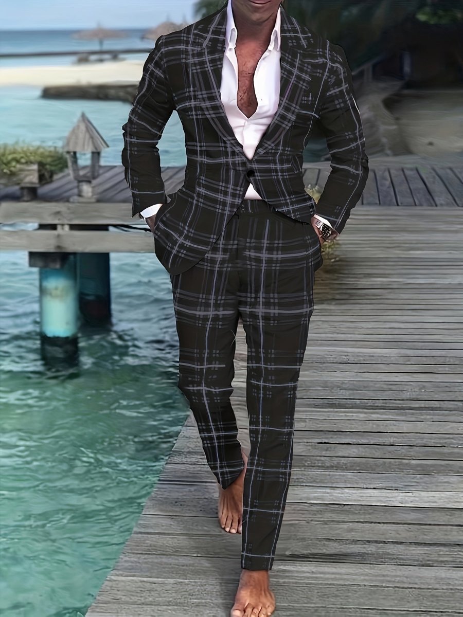 Plus size men's striped casual suit by SHOWLU FASHION STORE, skinny fit workwear with lapel collar and pockets, all-season polyester fabric