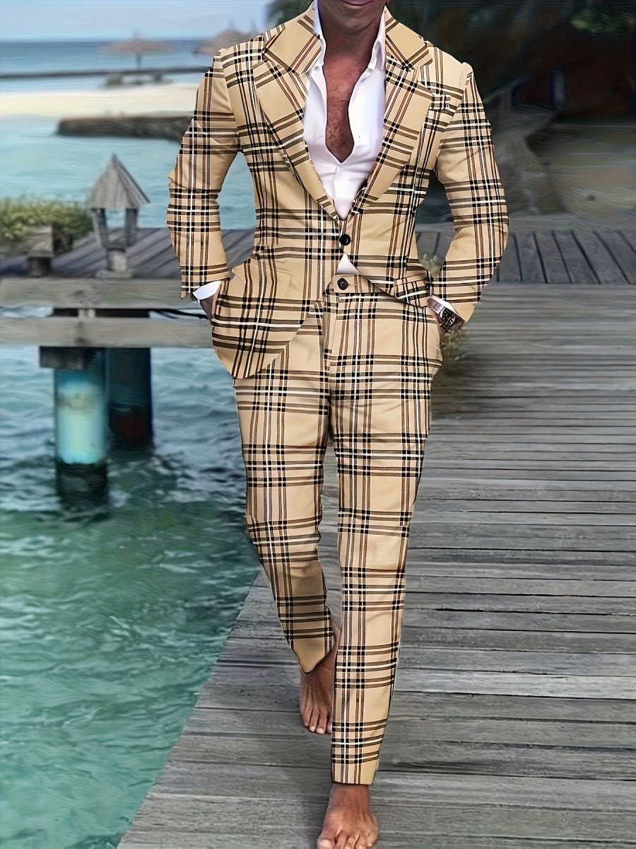 Men's plus size striped casual suit by SHOWLU FASHION STORE, featuring skinny fit, lapel collar, pockets, and all-season polyester fabric.