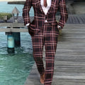 Men's plus size striped casual suit by SHOWLU FASHION STORE, featuring skinny fit workwear, polyester fabric, lapel collar, and pockets.