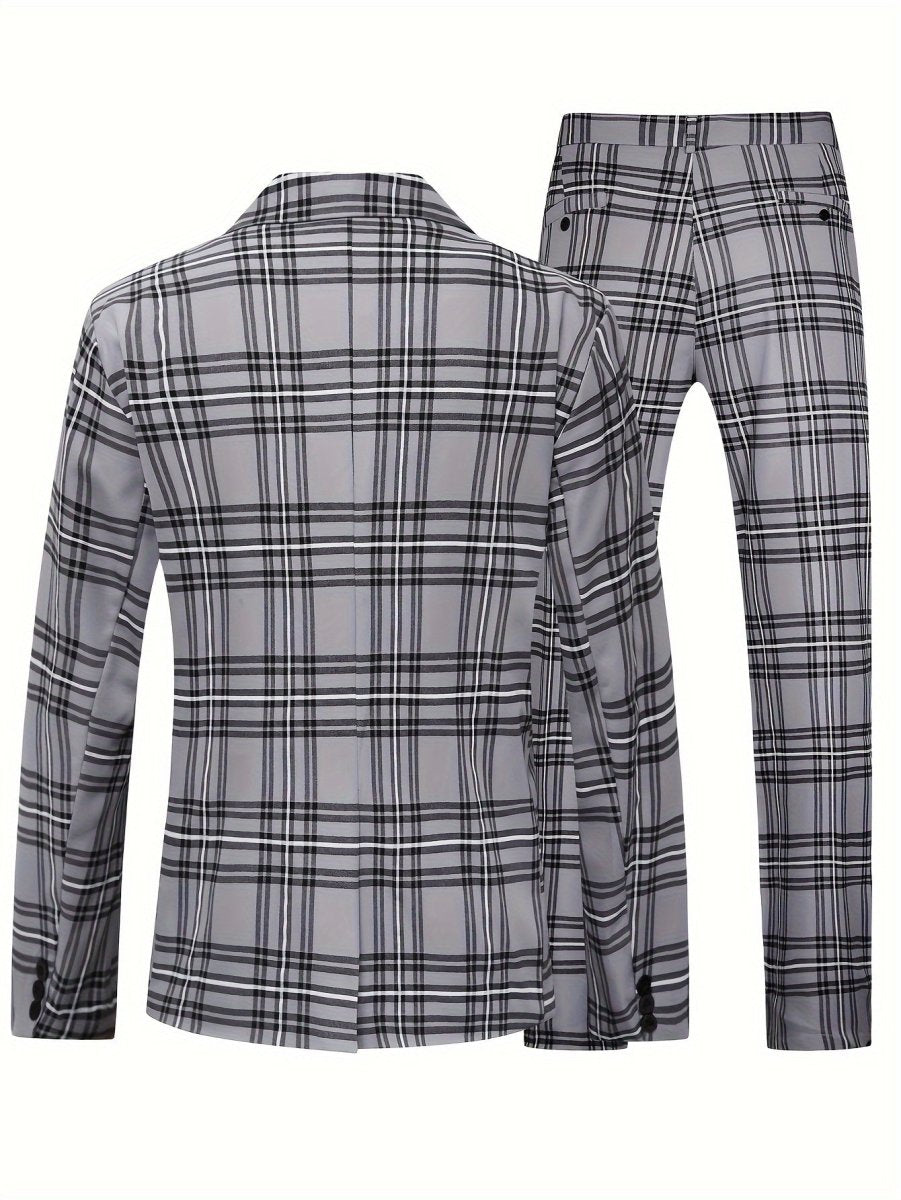 Men's plus size striped casual suit by SHOWLU, polyester skinny fit workwear with lapel collar, pockets, and all-season lining.