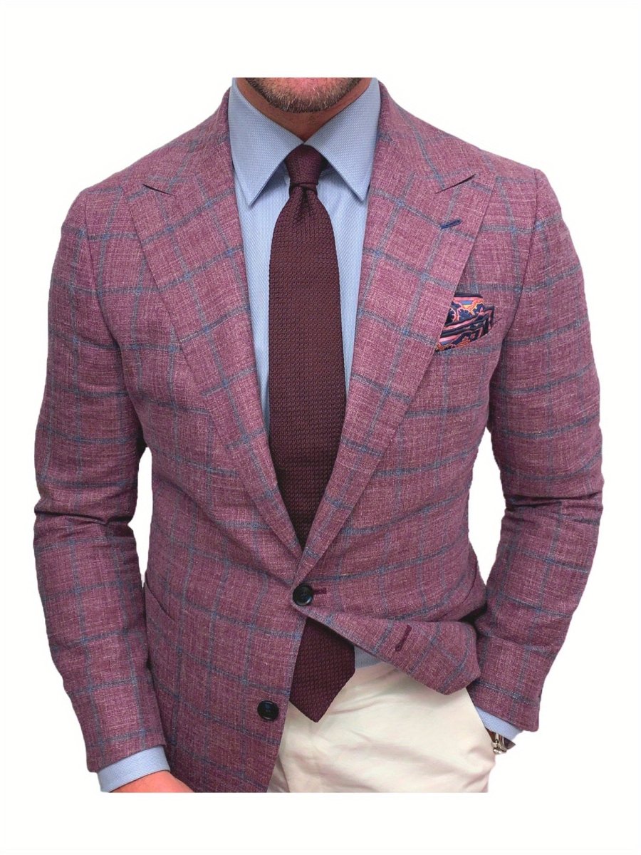 SHOWLU Men's solid polyester blazer with notched lapel, single-breasted design, long sleeves, suitable for business or casual wear