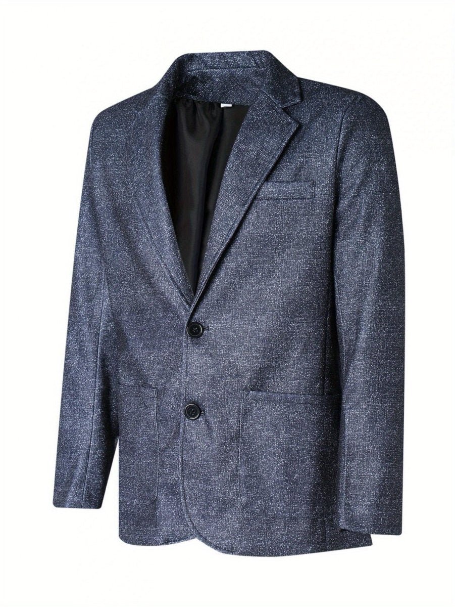 SHOWLU men's solid polyester blazer with notched lapel, long sleeves, single-breasted design, suitable for business and casual wear.