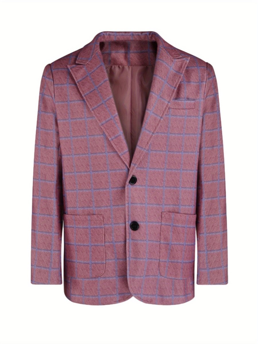 Men's solid polyester blazer by SHOWLU FASHION STORE, single-breasted suit jacket with notched lapel, long sleeves, ideal for business or casual wear.