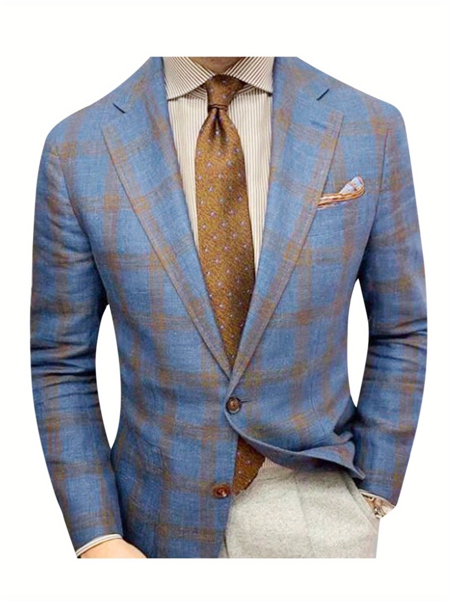 Men's Polyester Blazer - Solid Color Lapel Collar, Long Sleeve Single Breasted Suit Coat for Business and Casual Wear, Dating Outfit | Notched Collar Design | Durable Suit Jacket - SHOWLU FASHION STORE