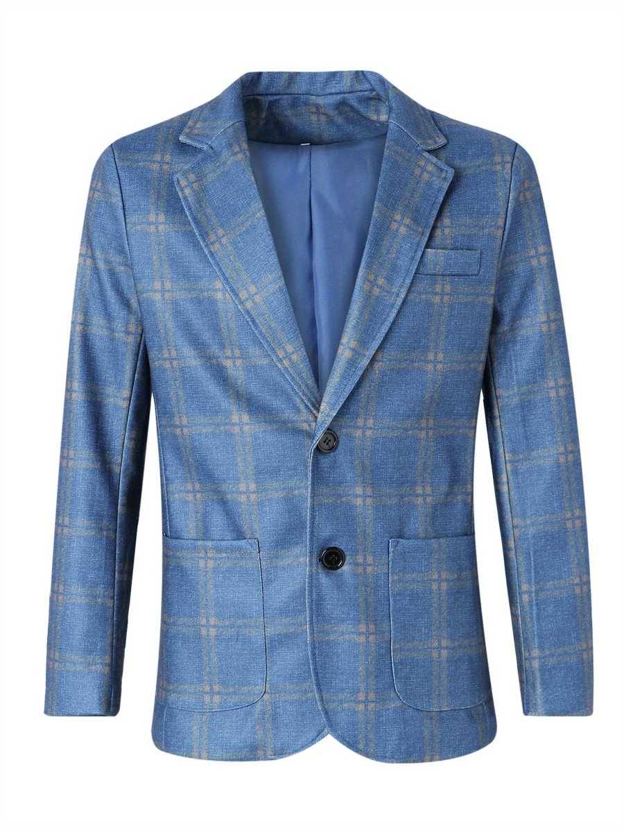 Men's solid polyester blazer by SHOWLU FASHION with notched lapel, long sleeves, single-breasted design for business or casual wear.