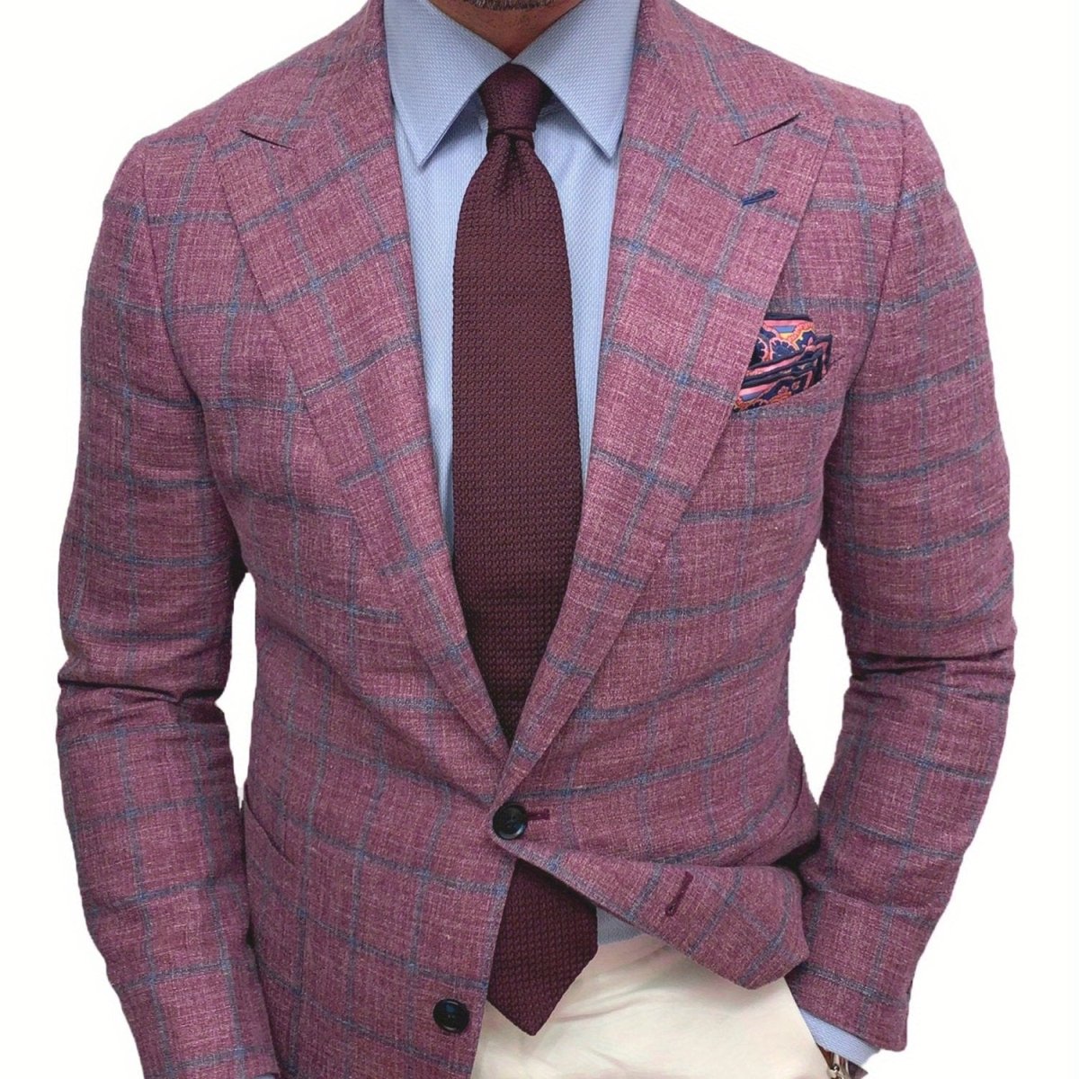 SHOWLU Men's solid polyester blazer with notched lapel, single-breasted design, long sleeves, suitable for business or casual wear.