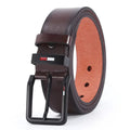 Showlu Fashion men's PU leather belt with square alloy pin buckle in black and brown, stylish waistband for business or casual wear.
