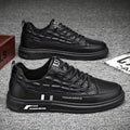 SHOWLU Men's retro low-top skate shoes in vintage PU leather, featuring lace-up design and non-slip soles for all-season wear.
