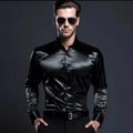 Li Fen Wen Na men's luxury satin dress shirt by SHOWLU FASHION STORE, solid silk smooth tuxedo style, ideal for weddings and formal events.