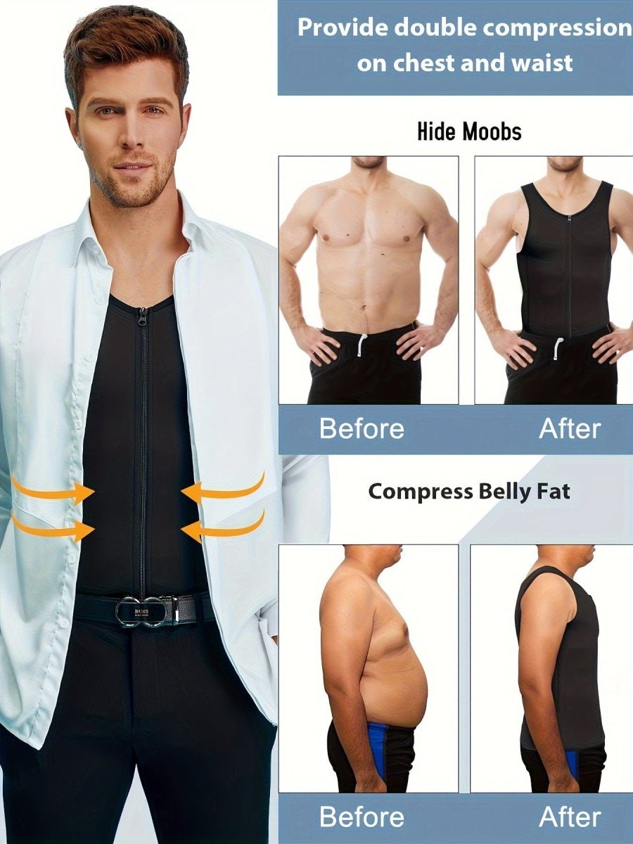 Men's compression body shaper vest by SHOWLU FASHION, with zipper closure, sculpting support for tummy and chest slimming.