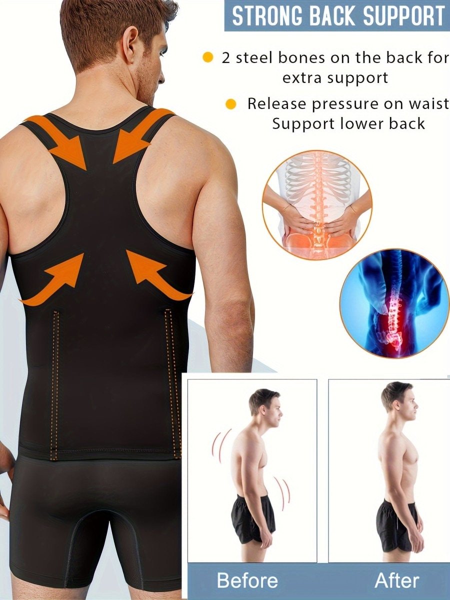 SHOWLU FASHION TAILONG men's compression body shaper vest with zipper, slimming tank top for tummy and chest sculpting.
