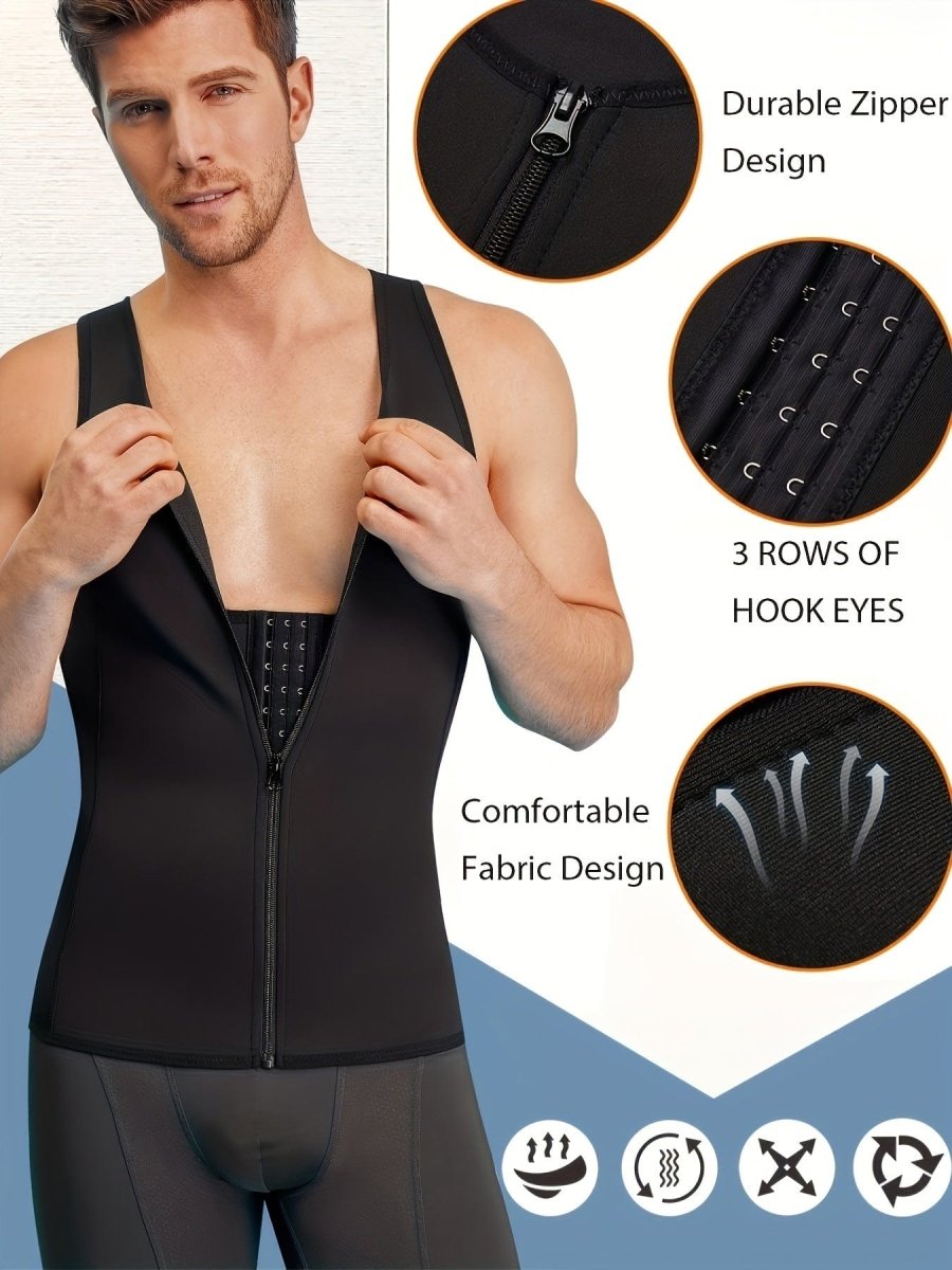 Tailong men's compression body shaper vest with zipper, slimming tank top that contours the tummy and chest for a sleek silhouette.
