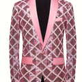 Men's SHOWLU FASHION sequin geometric suit jacket with shawl collar, long sleeves, and pockets, ideal for weddings and formal events.