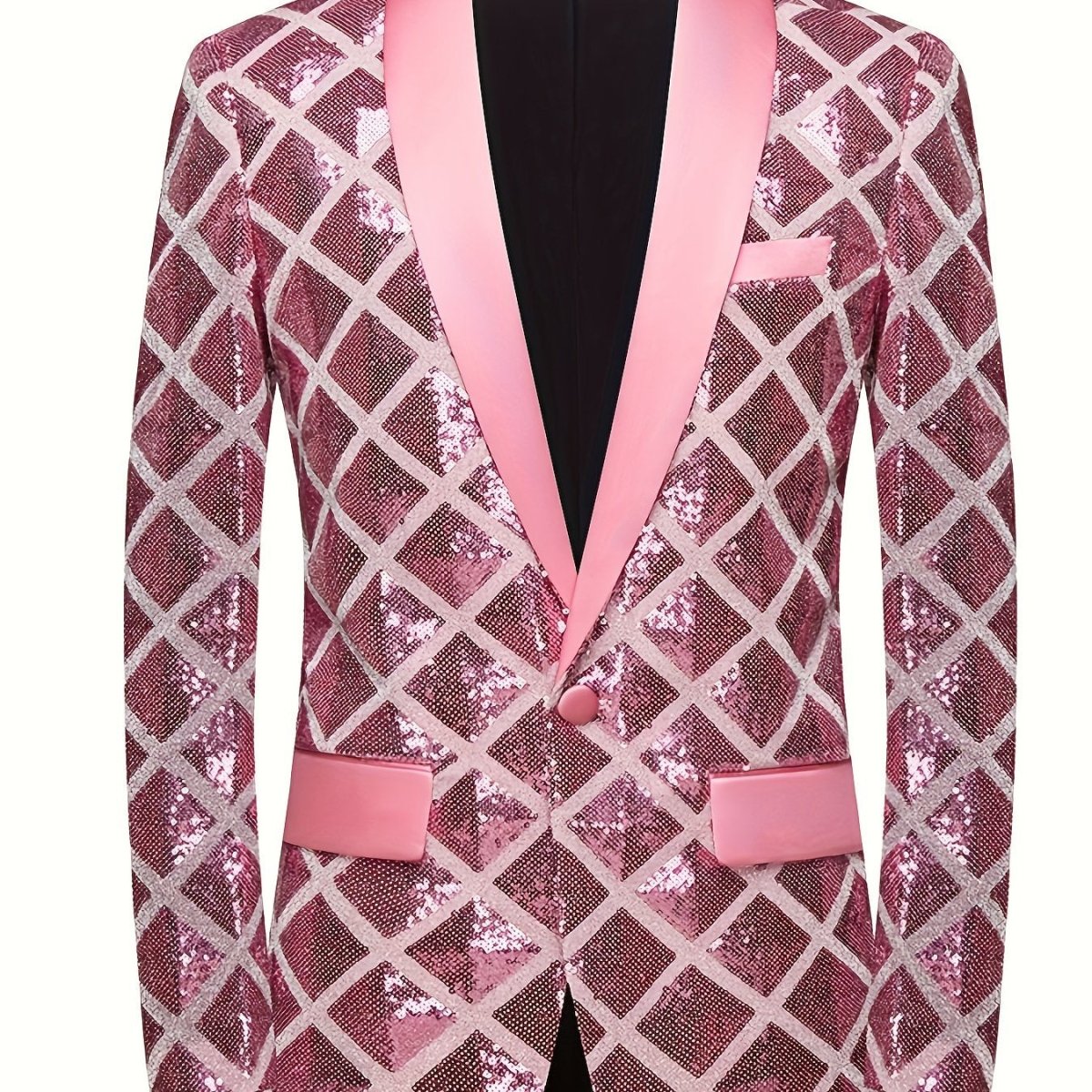 Men's SHOWLU FASHION sequin geometric suit jacket with shawl collar, long sleeves, and pockets, ideal for weddings and formal events.