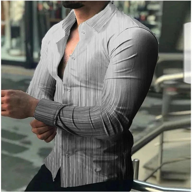 Men's long sleeve gradient casual shirt by SHOWLU FASHION STORE with buttoned lapel, breathable silk blend in green, black, blue, purple, and red.