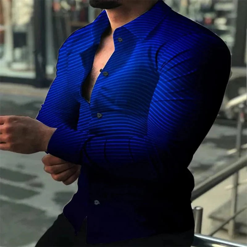 Men's long sleeve gradient casual shirt by SHOWLU FASHION STORE with breathable silk blend in green, black, blue, purple, and red.