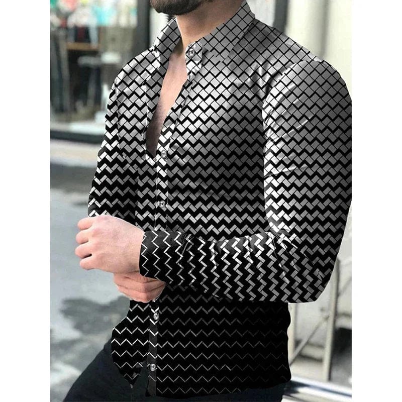Men's long sleeve gradient casual shirt by SHOWLU FASHION STORE featuring breathable silk blend in green, black, blue, purple, and red.
